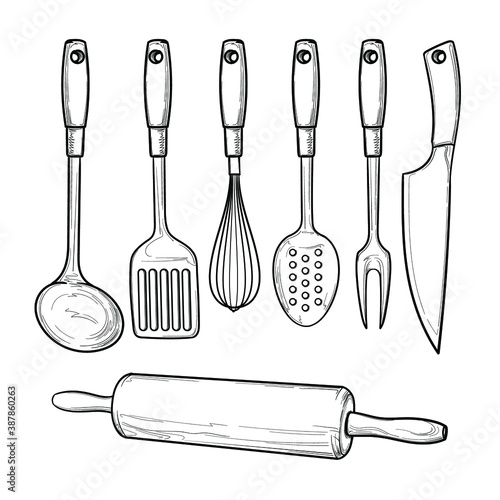 Cook's tools set isolated on white background. vector illustration