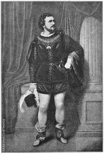 Marquis of Posa (Don Carlos is a five-act grand opera) performed by a German baritone - Eduard Devrient. Illustration of the 19th century. White background.