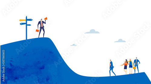 Business people falling down from top of the mountain as symbol of economy and financial crisis. business concept illustration 