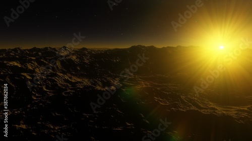 Fantastic digital surface of a distant planet  arial digital landscape  science fiction landscape 3d render