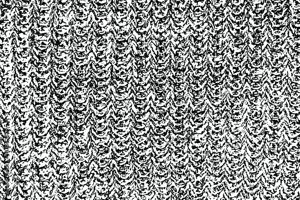 Grunge texture of knitted fabric. Monochrome background of the sweater surface made of melange yarn. Overlay template. Vector illustration Grunge texture of knitted fabric. Monochrome background of the sweater surface made of melange yarn. Overlay template. Vector illustration