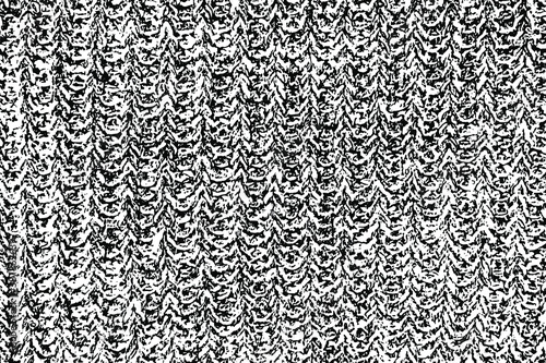 Grunge texture of knitted fabric. Monochrome background of the sweater surface made of melange yarn. Overlay template. Vector illustration