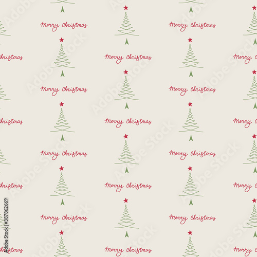 Christmas seamless vector pattern with trees and Merry Christmas quote. Xmas winter poster collection. Can be used for wallpaper, pattern fills, surface textures, fabric prints.