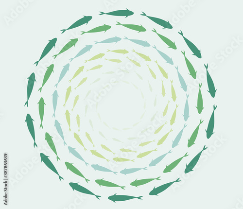 Minimalistic vector  fishes swimming in the circle