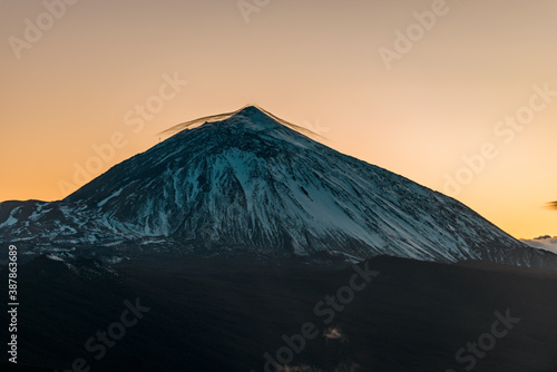 Beautyful canary sunset around the snow covered volcano El Teide