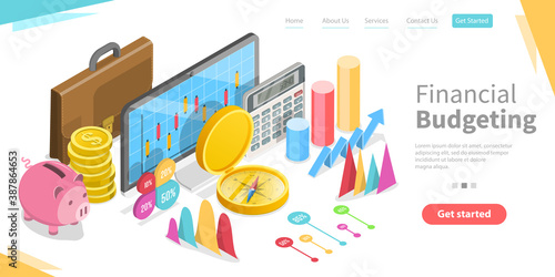 3D Isometric Flat Vector Conceptual Illustration of Financial Budgeting, Evaluation of Incomes and Expenses, Business Planning.