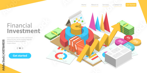 3D Isometric Flat Vector Conceptual Illustration of Financial Investment Solutions, Asset Management and Administration.