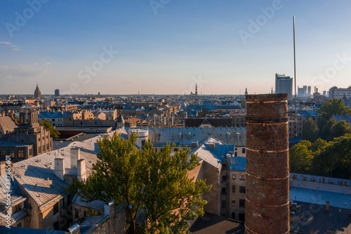 Riga/Latvia - August 10, 2020: Aerial view of the pedestrian Terbatas street. Pedestrian street in the capital of Latvia Riga. photo