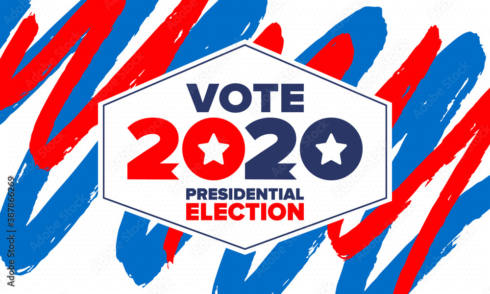 Obraz premium Presidential Election 2020 in United States. Vote day, November 3. US Election. Patriotic american element. Poster, card, banner and background. Vector illustration