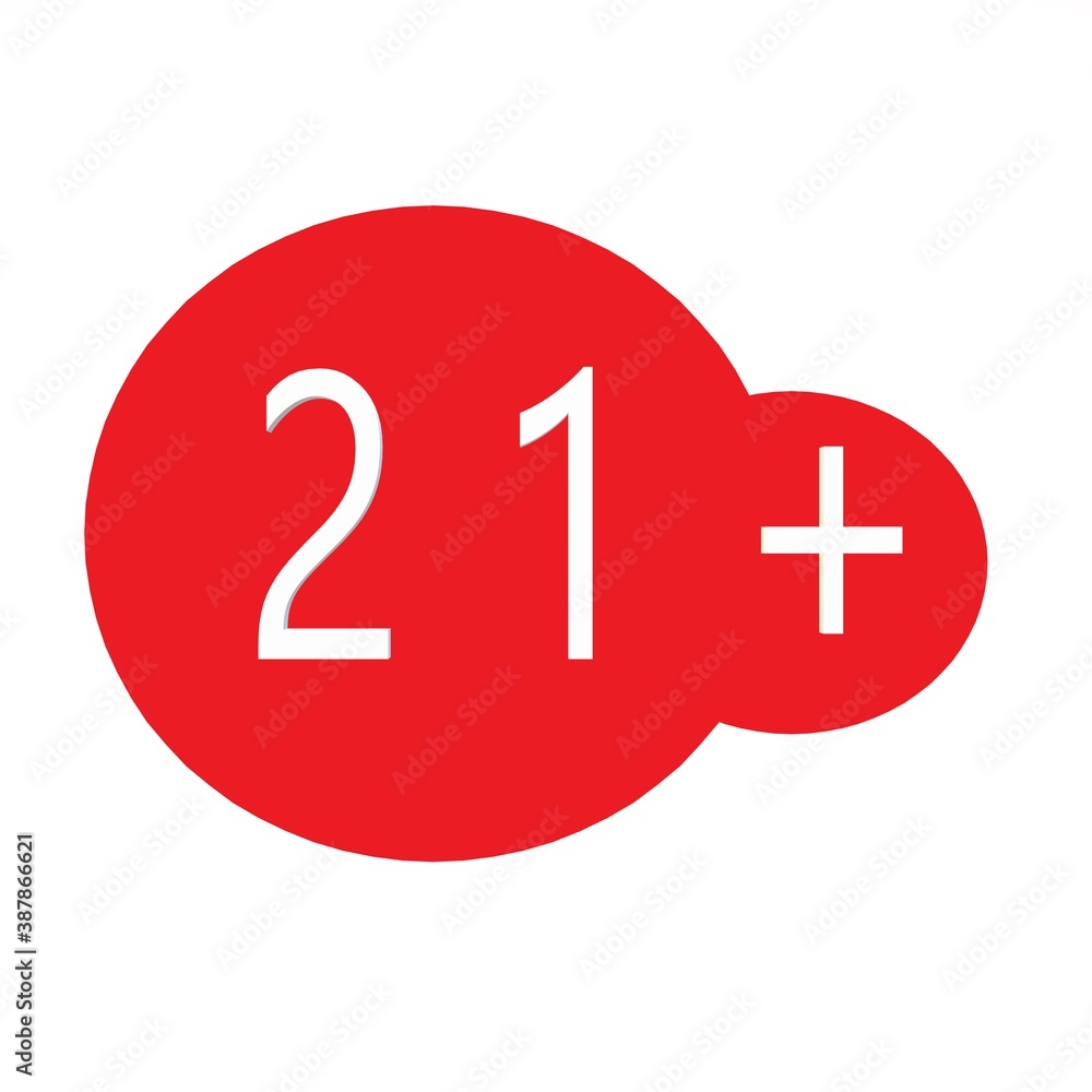 simple 21 plus red icon isolated on white background. concept of age warning info button for online website ui and twenty one years restriction for illegal content or product sign simple 21 plus red icon isolated on white background. concept of age warning info button for online website ui and twenty one years restriction for illegal content or product sign