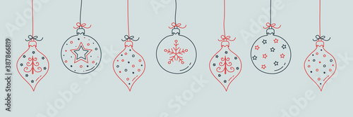 Design of hand drawn Christmas balls with ornament. Vector