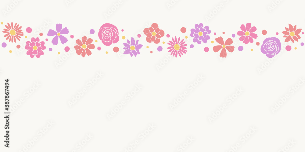 Design of an empty banner with cute flowers. Mother’s Day, Women’s Day and Valentine’s Day background. Vector