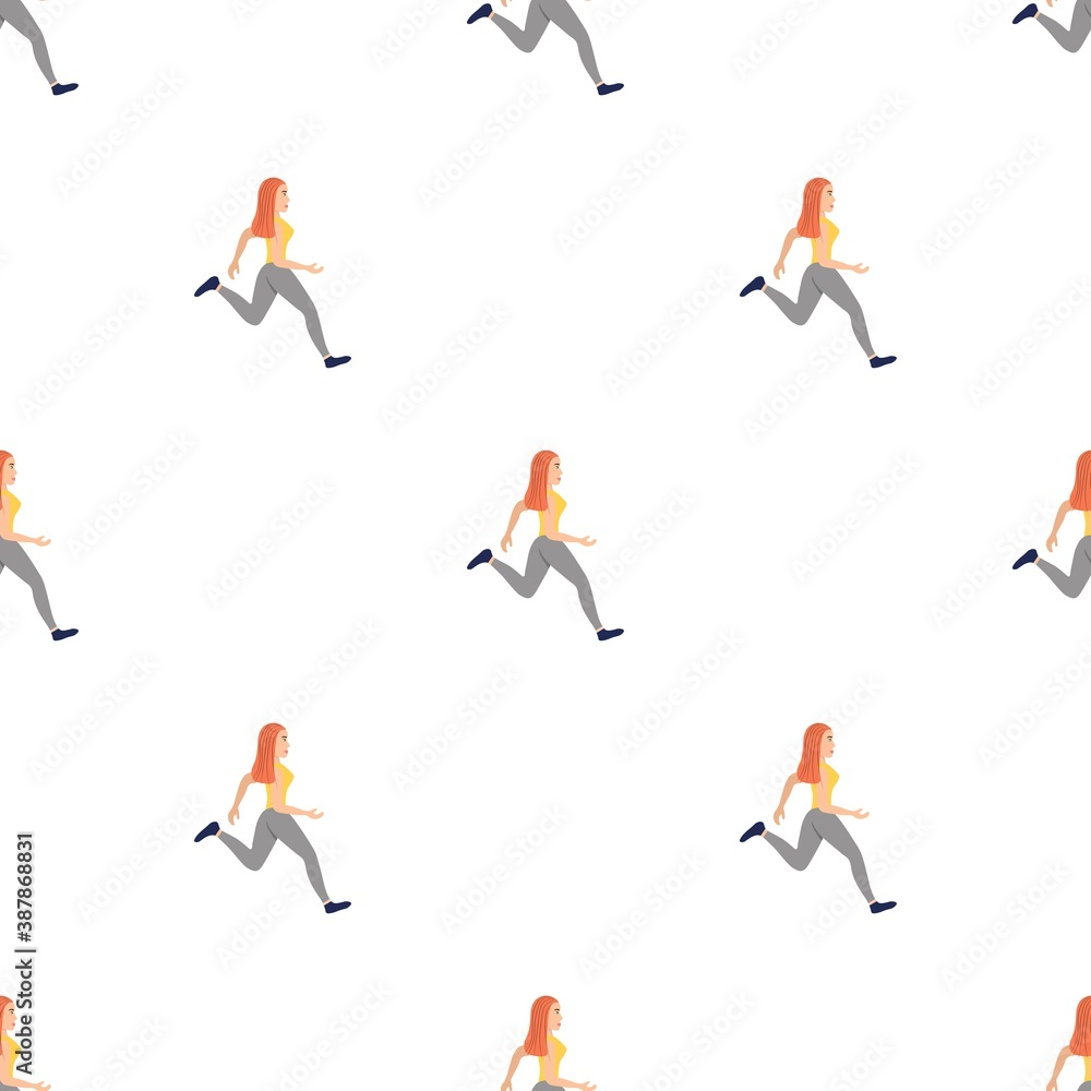 Seamless pattern with running amazing girl sportswoman on a white background. Young woman in flat style is engaged in physical education. Strong pumped man.
Stock vector illustration for design, decor
