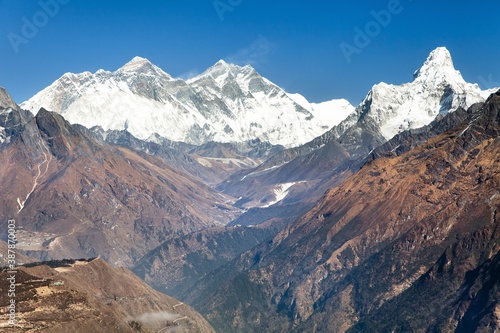 Mount Everest, Lhotse and Ama Dablam from Kongde