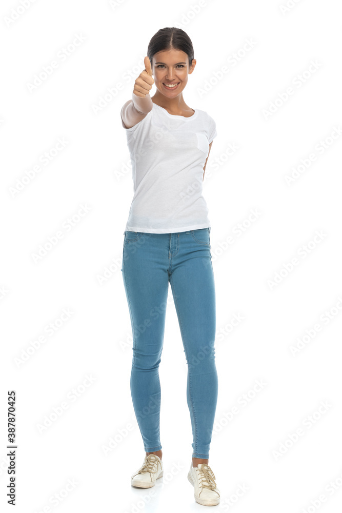 Happy casual woman gesturing ok and smiling Happy casual woman gesturing ok and smiling