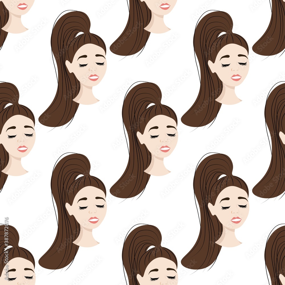 Seamless pattern with avatar of a flawless girl on a white background. Profile of a young woman in front in a flat style. Joyful relaxed faces of people.
Stock vector illustration for design, decor Seamless pattern with avatar of a flawless girl on a white background. Profile of a young woman in front in a flat style. Joyful relaxed faces of people.
Stock vector illustration for design, decor