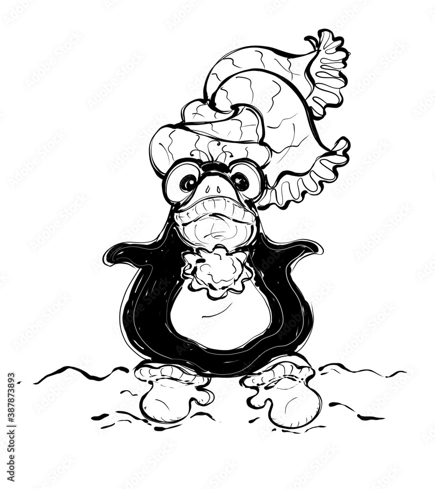 Hand Drawn Funny Cartoon Penguin Illustration Hand Drawn Funny Cartoon Penguin Illustration