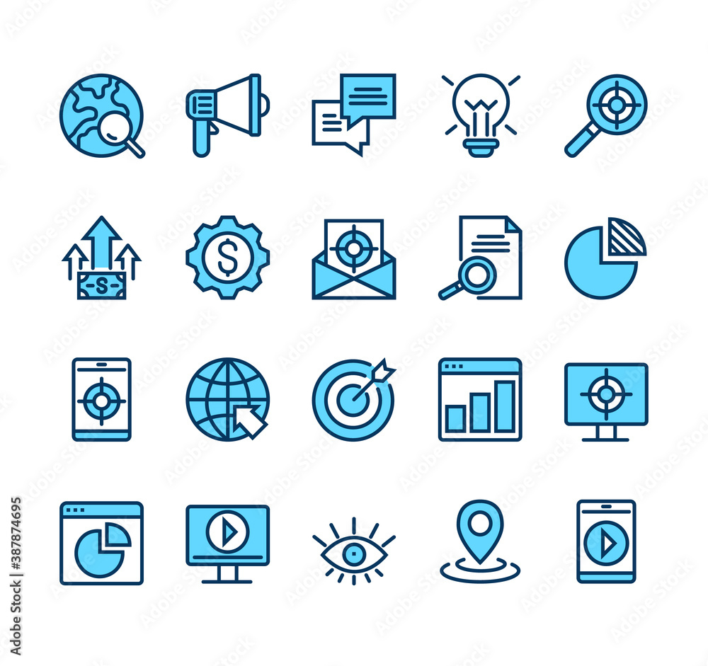 SEO target analytics management line icon isolated set. Vector graphic design illustration SEO target analytics management line icon isolated set. Vector graphic design illustration