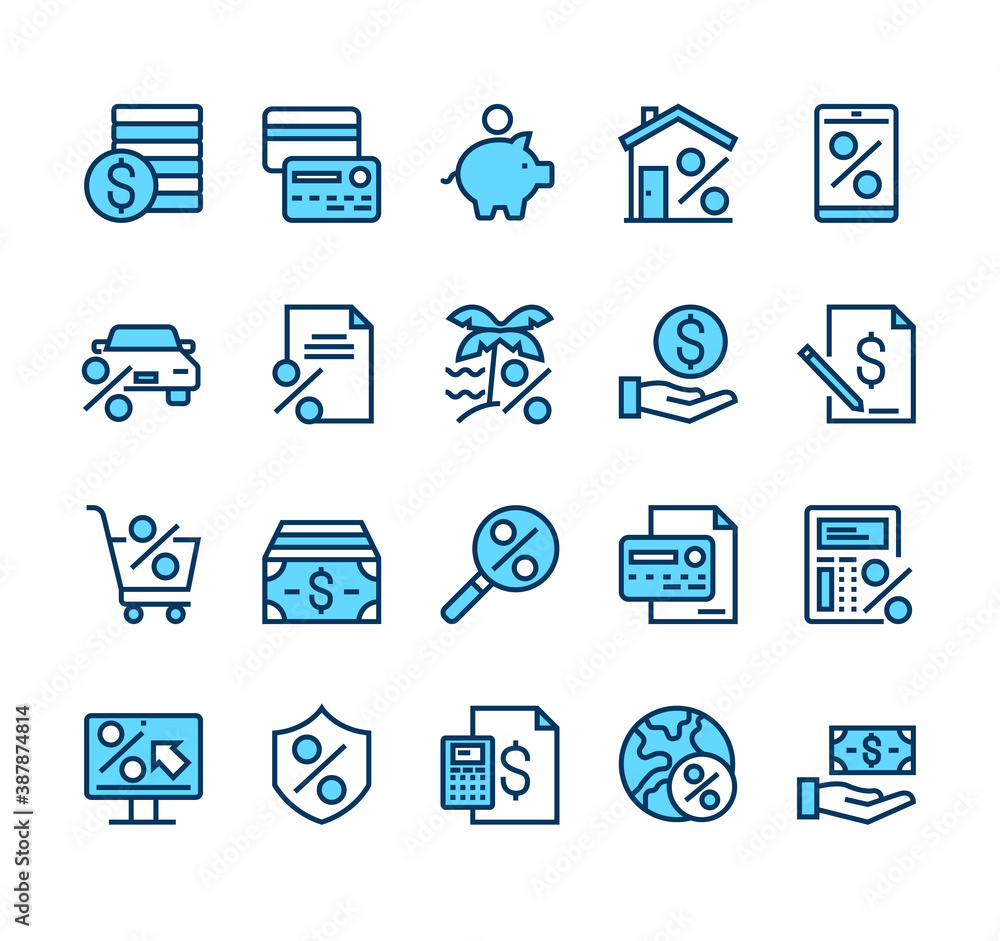 Credit and loan banking financial line simple icon isolated set vector graphic design concept Credit and loan banking financial line simple icon isolated set vector graphic design concept