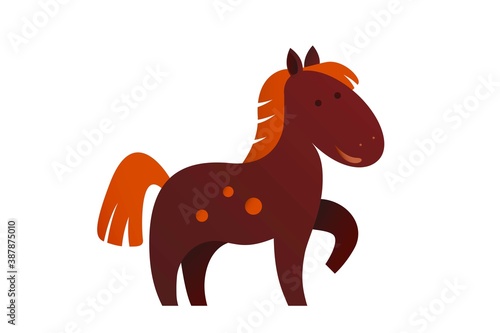 funny cartoon brown horse with golden mane. vector gradient image