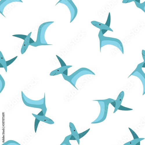 Cute pteranodon on a white background. Predators in a flat style. Cartoon animals reptiles for web pages. Stock vector illustration for decor, design, baby textiles, wallpaper, wrapping paper