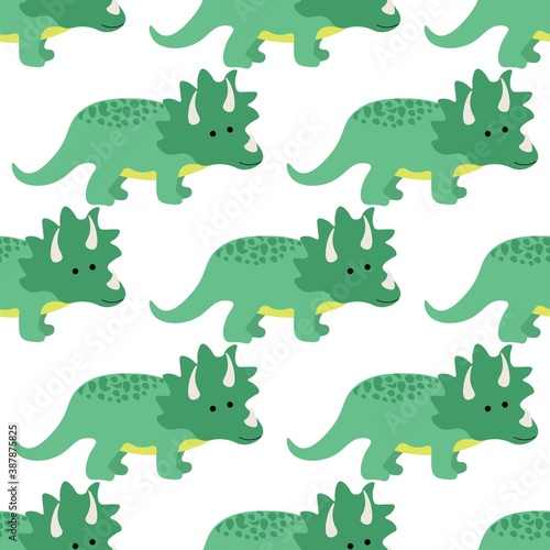 Beautiful green triceratops on a white background. Predators in a flat style. Cartoon animals reptiles for web pages. Stock vector illustration for decor  design  baby textiles  wallpaper