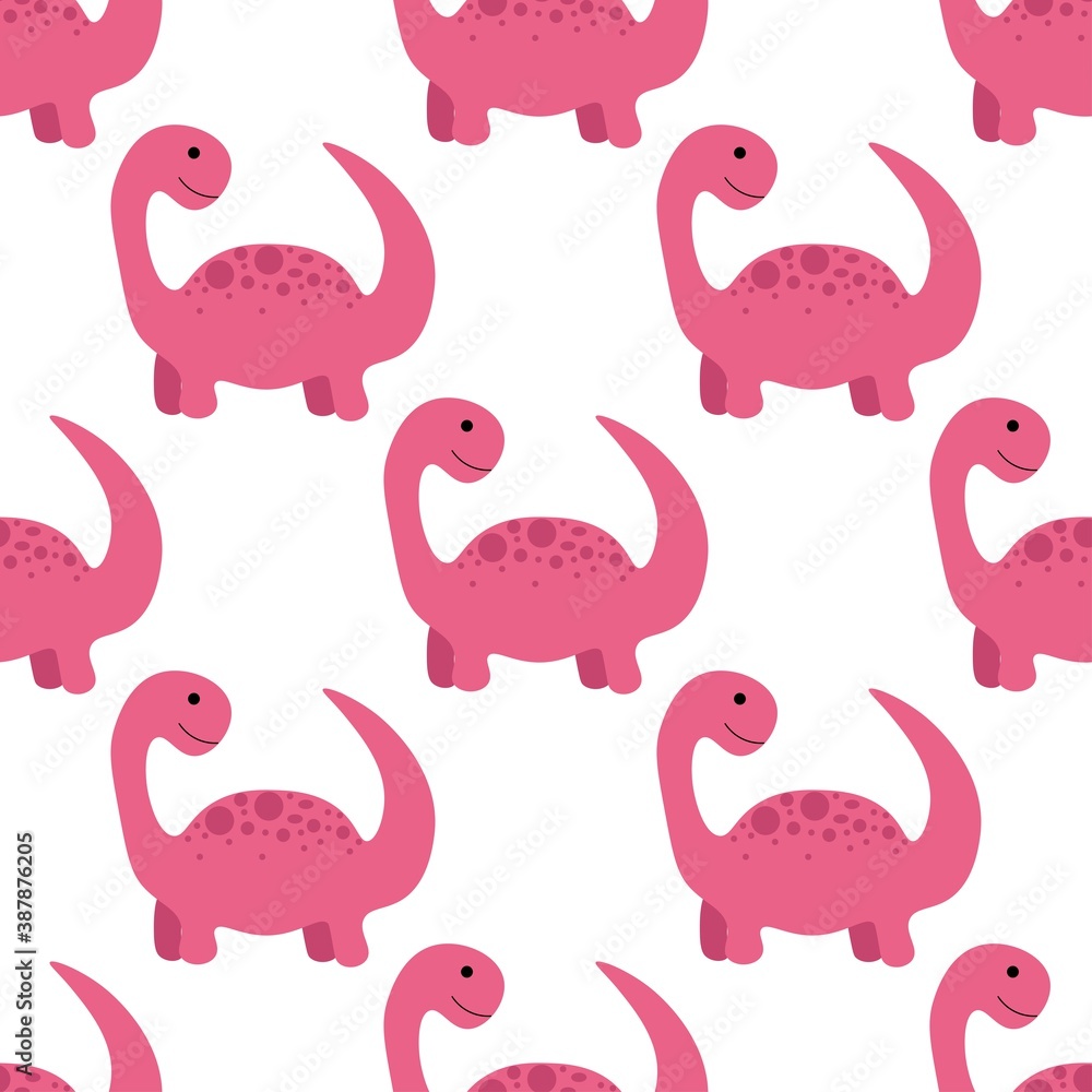 
Beautiful bright pink dinosaur on a white background. Predators in a flat style. Cartoon animals reptiles for web pages.
Stock vector illustration for decor, design, textile baby,
wallpaper