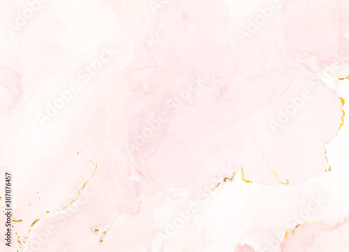 Dusty rose and golden marble geode frame. Spring wedding invitation.