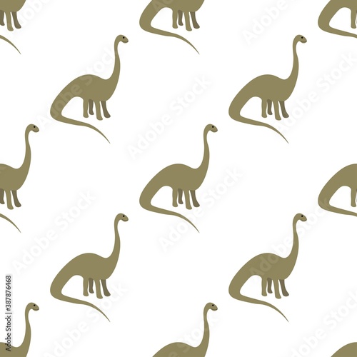 Smiling brontosaurus in front of a white background. Beautiful predators in a flat style. Cartoon animals reptiles for web pages. Stock vector illustration for decor  design  textile baby  wallpaper