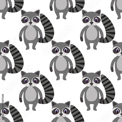 
Cute raccoon on a white background. Wild forest animals in flat style. Cartoon mammals for web pages.
Stock vector illustration for decor, design, baby textiles and
wallpaper