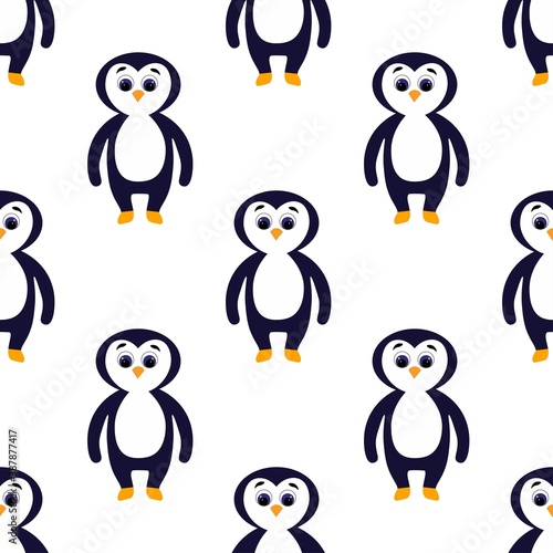 Cute penguin on a white background. Wild beautiful animals in flat style. Cartoon mammals for web pages.
Stock vector illustration for decor, design, baby textiles and
wallpaper