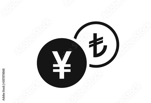 japanese yen to turkish lira currency exchange icon. banking transfer symbol