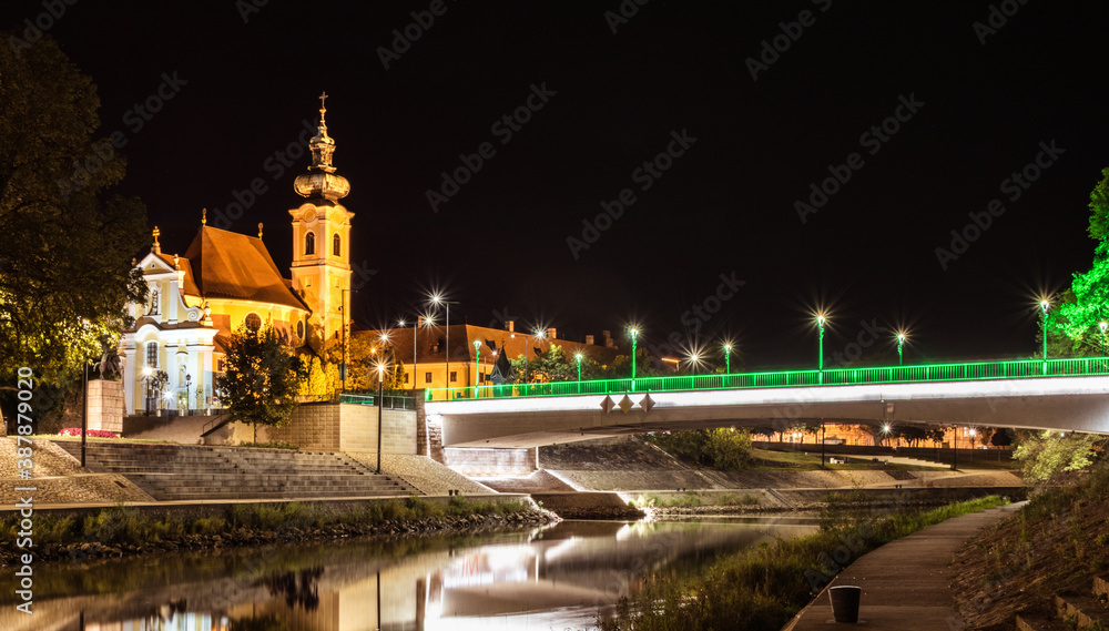 Downtown of Gyor, Hungary at night