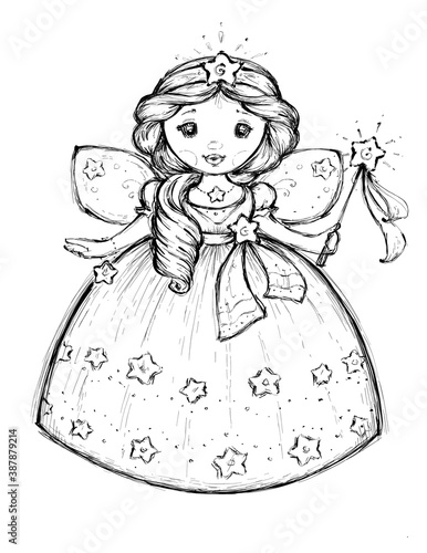 Black & White Graphic Clip Art Illustration Star Christmas Fairy