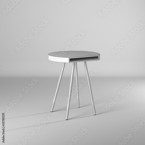 Modelo 3d de mesa geomtrica en estilo wire-frame/estructura alambrica, material blanco con lineas negras photo
