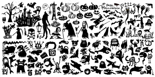 Set of halloween elements. Monsters objects. Vector illustration