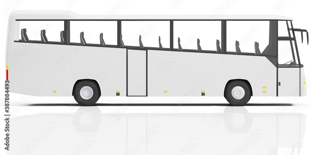 White bus Isolated (side view). 3D rendering
White bus Isolated (side view). 3D rendering