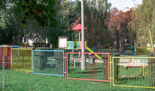 children's colorful playground, in the autumn park