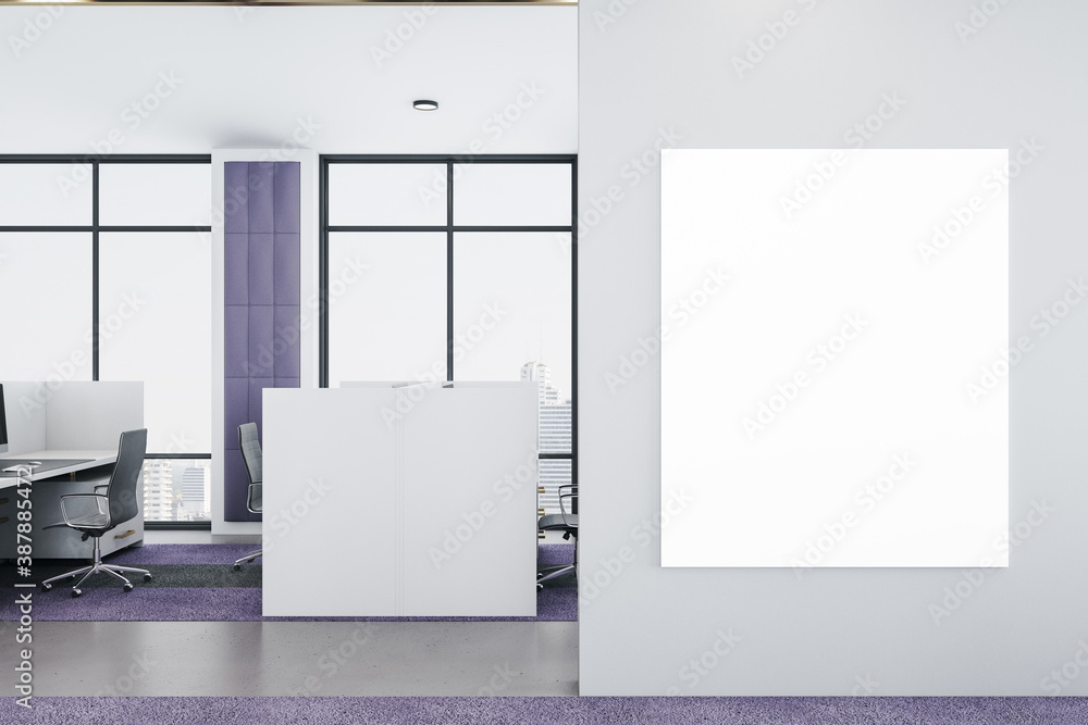 Coworking office with blank billboard on wall. Coworking office with blank billboard on wall.