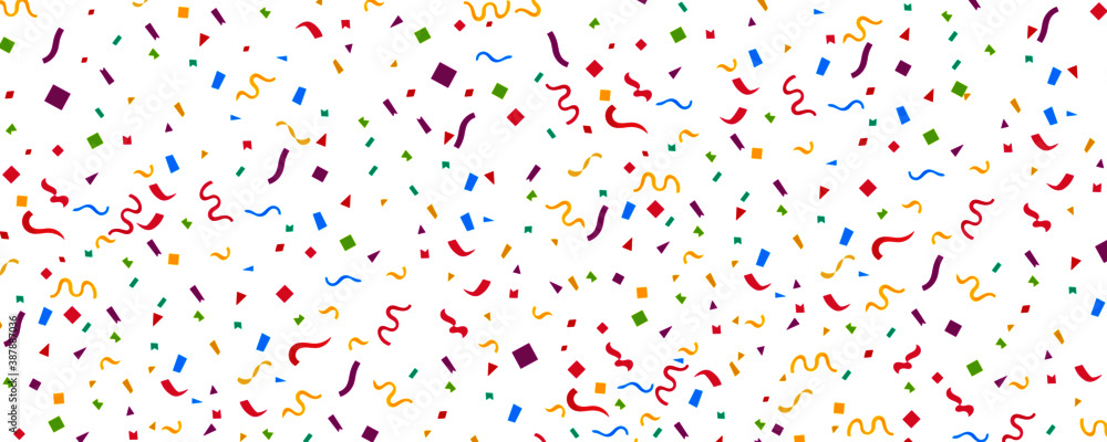 Streamers and confetti. Colourful tinsel and foil ribbons. Confetti falling rain on white background. . Elegant celebration concept. Background with many falling tiny confetti Streamers and confetti. Colourful tinsel and foil ribbons. Confetti falling rain on white background. . Elegant celebration concept. Background with many falling tiny confetti