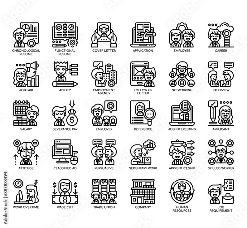 Set of Job Search thin line and pixel perfect icons for any web and app project.