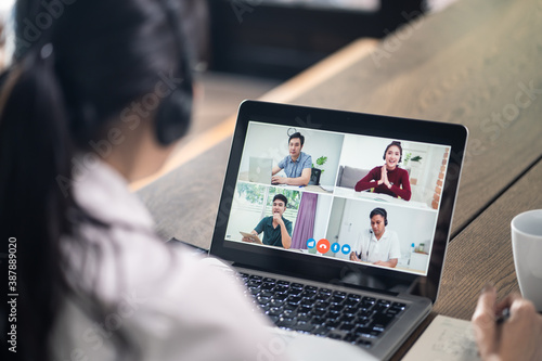 Asian businesswoman working from home, making video conference meeting