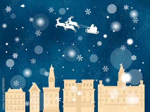 クリスマス　雪の降る洋風の街　風景イラスト