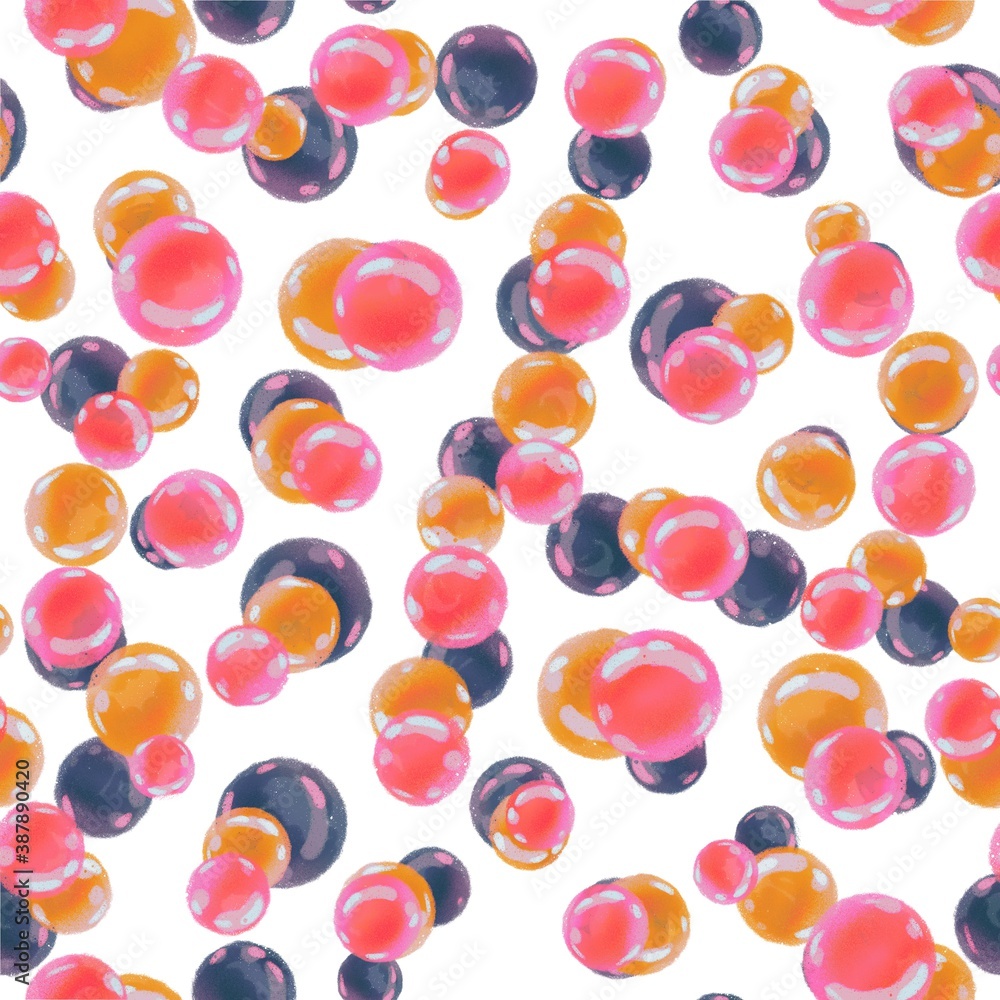 Colored balls, soap bubbles, beads. Seamless pattern. Colored balls, soap bubbles, beads. Seamless pattern.