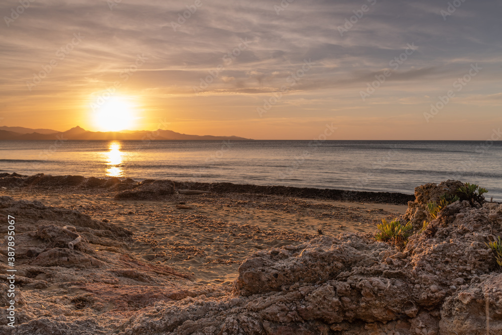 Autumn sunset on the beach of Farinole, Corsica Autumn sunset on the beach of Farinole, Corsica