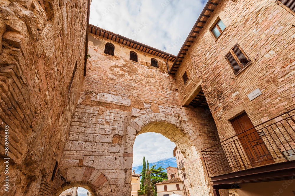 'Porta Consolare' (Consular Gate), the monumental entrance of Spello, a charming little town in Umbria