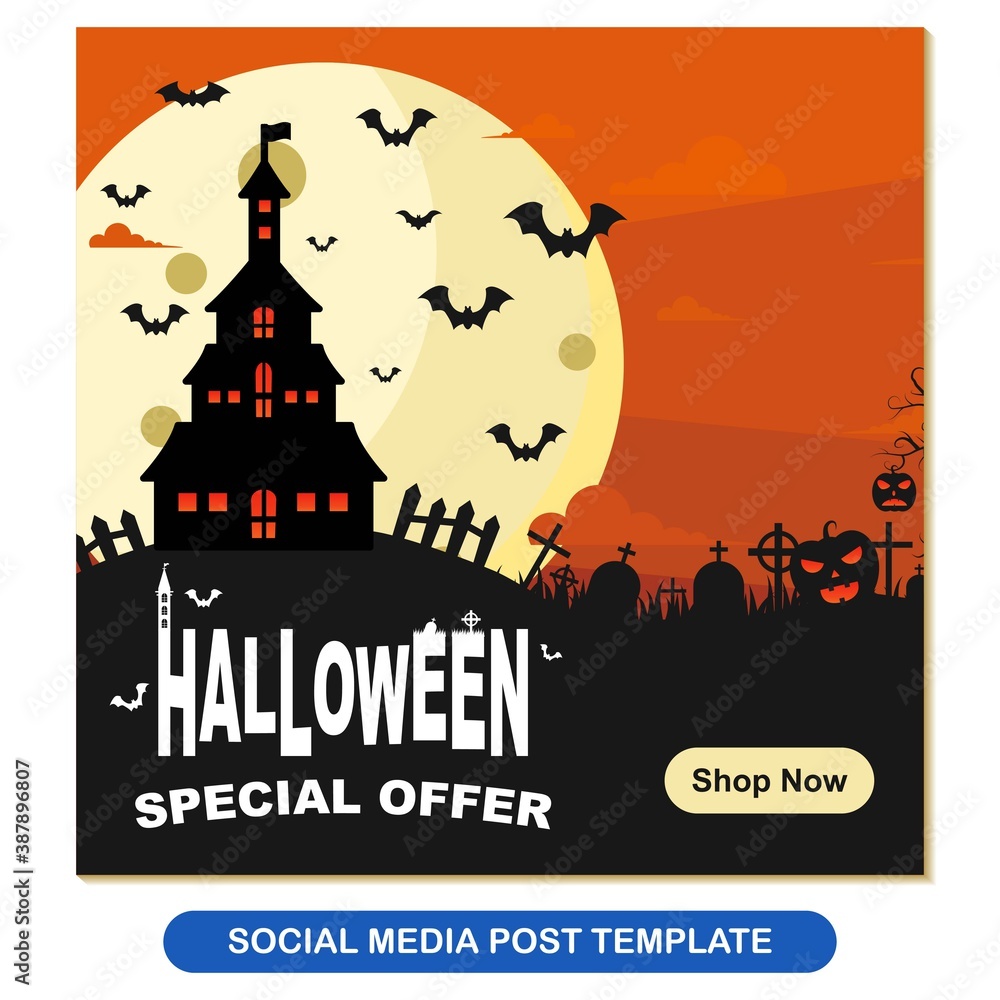 Halloween illustration vector social media post template. good for promo, discount, sale, business, web, etc.