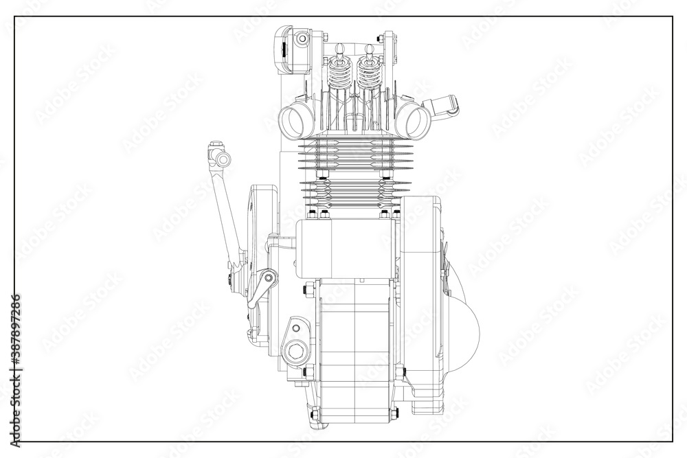 3D design of a motorcycle engine with exploded view. 3D design of a motorcycle engine with exploded view.