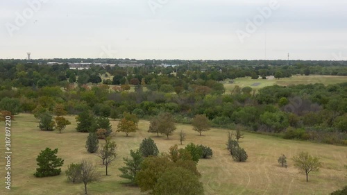Air view of autumn public park landscape.