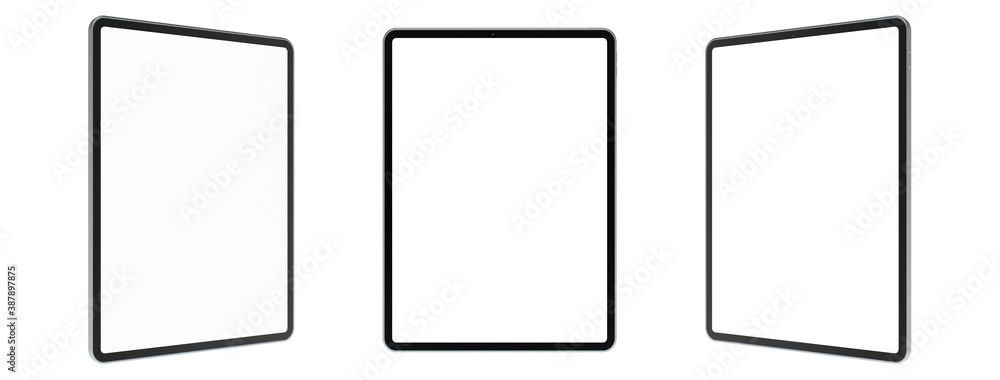 Empty screen tablet computer mock-up view on white background
Empty screen tablet computer mock-up view on white background
